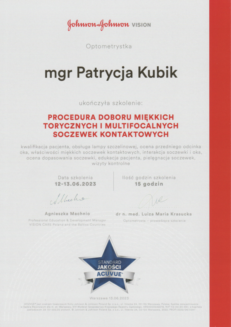 Szkolenie - procedura doboru miękkich, torycznych i multifokalnych soczewek kontaktowych