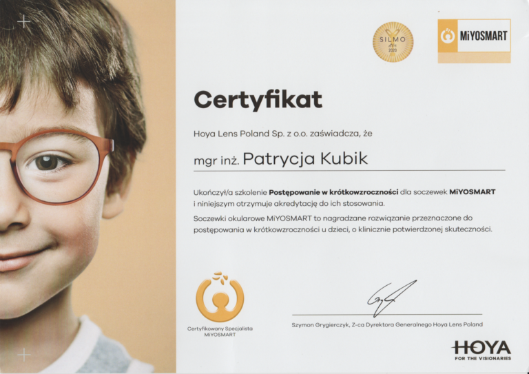 Ceryfikat - postępowanie w krótkowzroczności